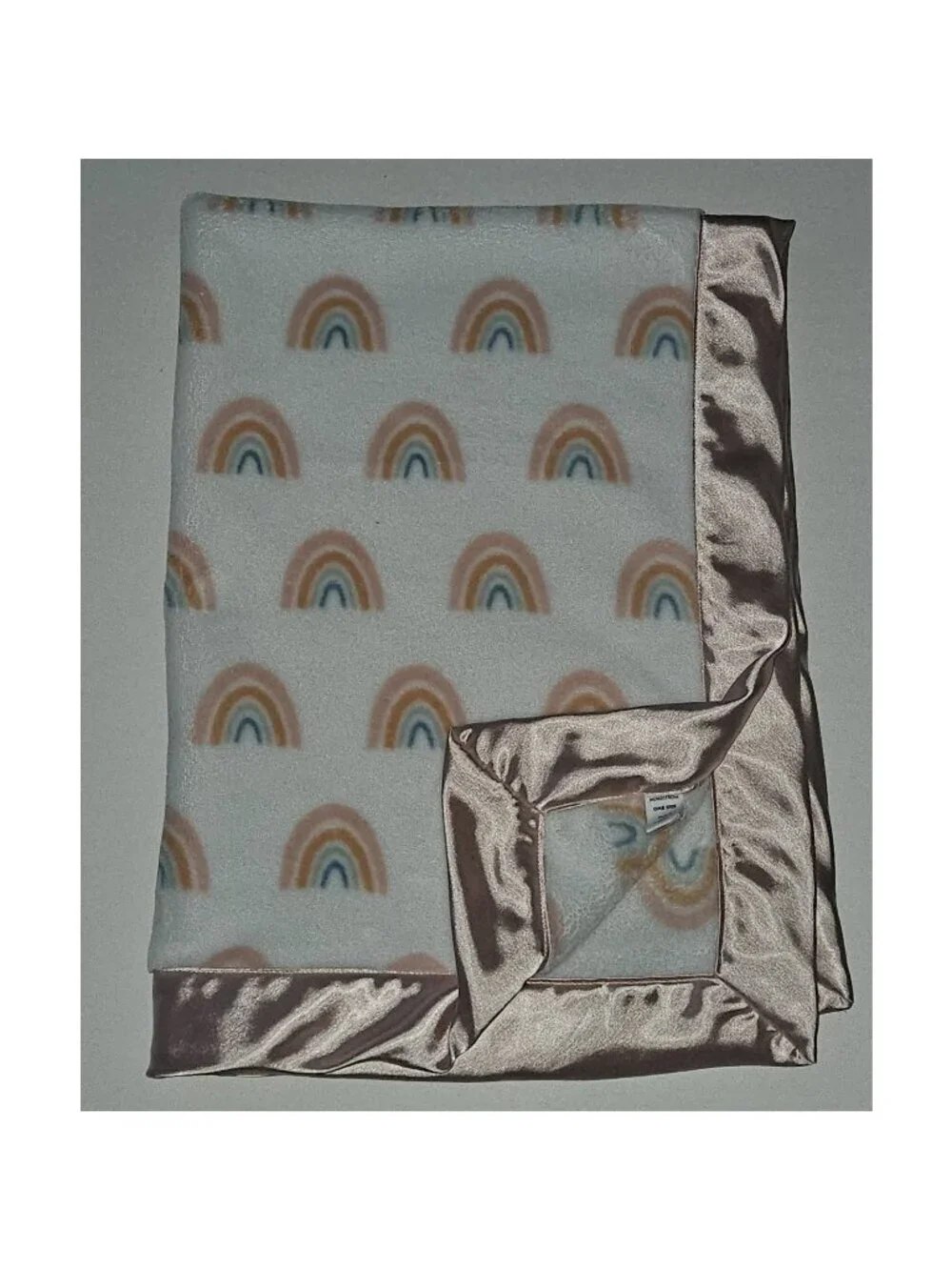 Nordstrom Rainbow Baby Blanket White Fleece Pink Satin Trim Peach Blue 28x39